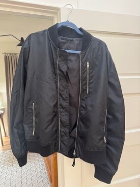 Men's All Saints Black Bomber Jacket with Zip Pocket Details